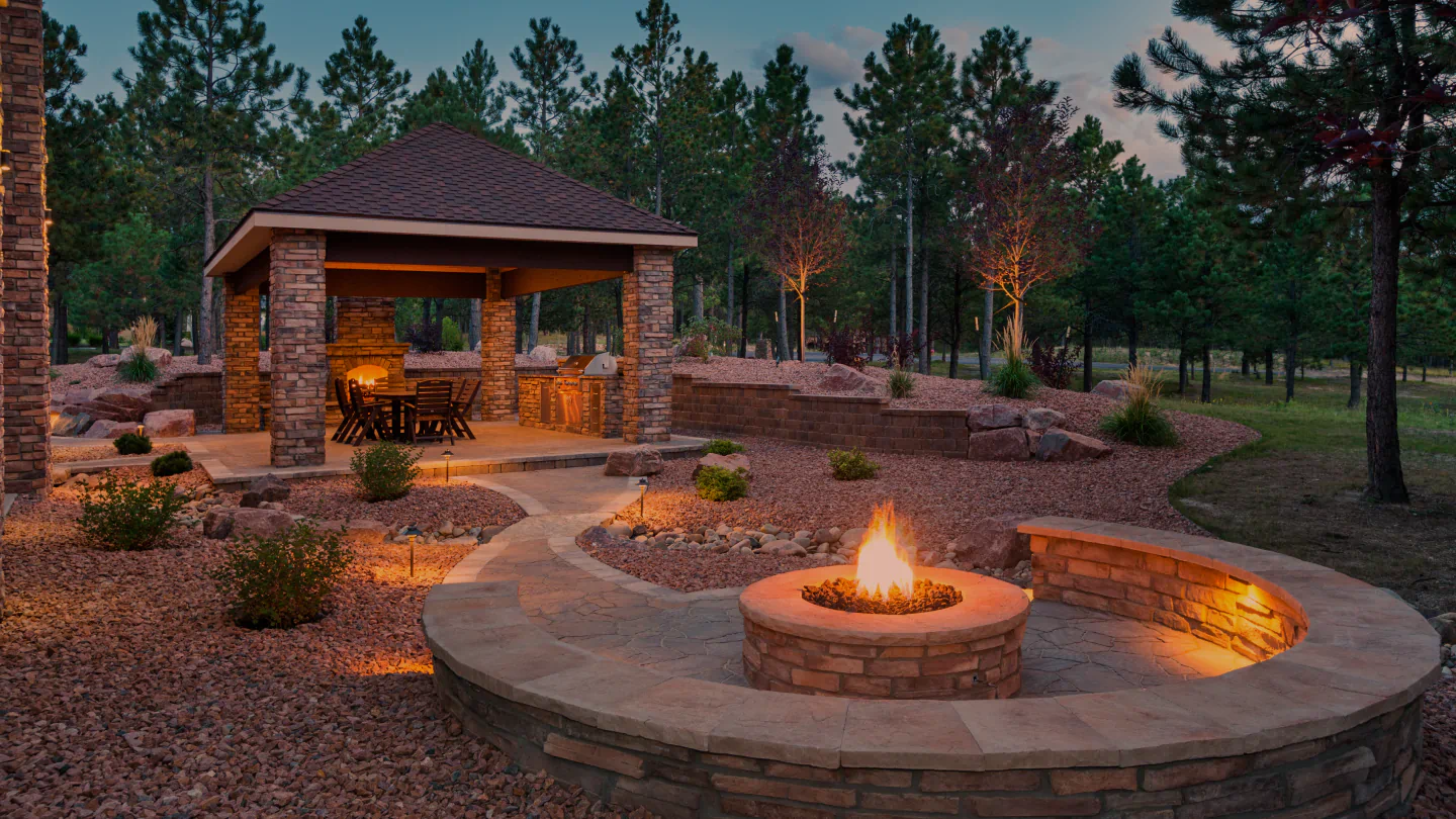 outdoor patio area with center firepit